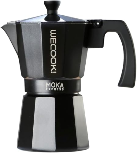 WECOOK! Bella Aluminium Stovetop Espresso Moka Pot, Black, 3 Cups (150 ml)