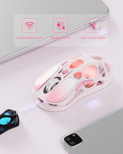 GravaStar Mercury M1 Pro Wireless Gaming Mouse 4K Hz, Magnesium Alloy Ultralight Gaming Mouse, PAW3395 Sensor, 26000 dpi, RGB, 5 Programmable Buttons (Pink Gradient)