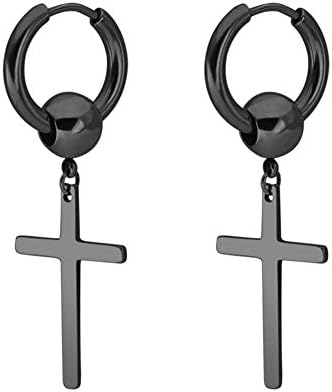 SL SWEETLOVEJEWELRY Unisex Hoop Earrings with Bead Cross Pendant Dangle Earring (10mm Black)