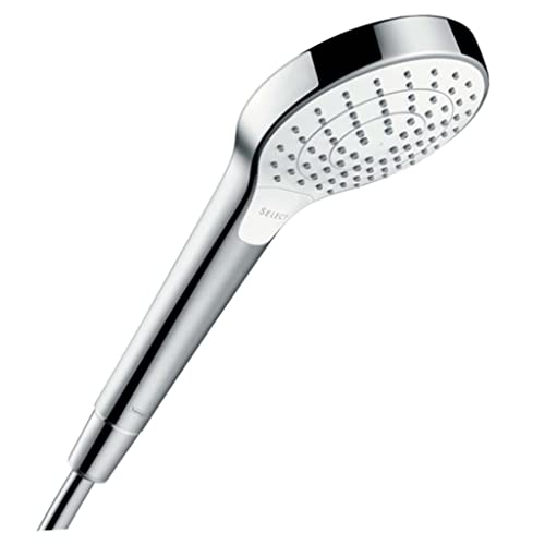 hansgrohe Croma Select S - Duschkopf, Handbrause mit 3 Strahlarten, runde Duschbrause (110 mm), Brausekopf mit Antikalk-Funktion, Weiss/Chrom, 26802400