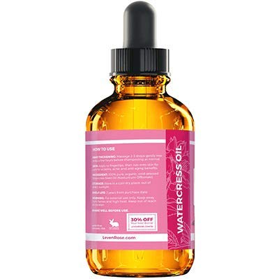 Watercress Seed Oil by Leven Rose - 100% Pure Organic Watercress Oil Detoxifies Skin and Stimulates Hair Growth, Scalp Dryness Oil - Natural UV Protection - Non-GMO Watercress - Vegan Friendly - 1 oz