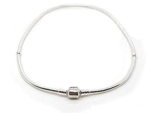 NicelyFit Snake Chain Necklace - Silver Plated Brass Fits Pandora Charms Beads, Tarnish-Free, Secure Barrel Clasp