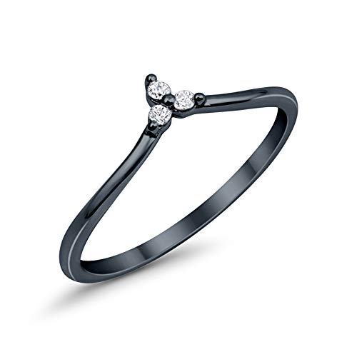 Blue Apple Co. 3-Stone V Chevron Midi Ring Band Round Simulated Cubic Zirconia 925 Sterling Silver Thumb Ring