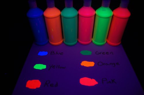 Assorted Blacklight Reactive Fluorescent Tempera Paints, 6 Pack 16oz