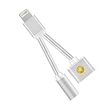 Premium Quality 2 in 1 Lightning Adapter, Nylon Braided Lightning to 3.5mm Headphone Jack Audio Adapter and Lightning Charging Port For iPhone 7 / 7 Plus, 6S/6S Plus (Silver)