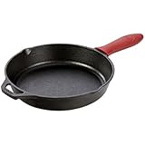 Lodge L8SK3ASHH41B Pre-Seasoned Cast Iron Skillet with Red Silicone Hot Handle Holder, 10.25", Black
