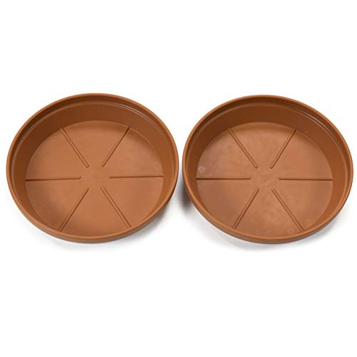 KECO 12″ Round (2-Pack) Plastic Plant Saucer – Crack Break Resistant Terra Cotta Orange Clay-Color Heavy Plastic