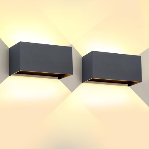 FUPE 2 Pieces Outdoor/Indoor LED 25 W Outdoor Wall Lamp Anthracite IP65 Waterproof Aluminium Outdoor Wall Light Adjustable Light Angle 3000 K Warm White