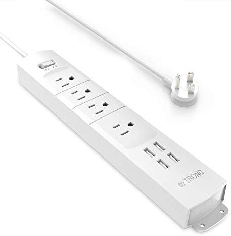 Power Strip Flat Plug, TROND Surge Protector with 4 Outlets & 4 USB Ports, 1440 Joules, 3ft Short Cord, Wall Mount, Compact and Slim for Home Office Desktop Nightstand Kitchen, White