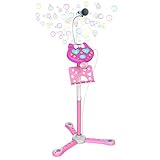 Kids Karaoke Machine With Stand Pink, Blow Bubbles for Kids While Singing and Enjoy Cheering Drum Effects, Creative Christmas Gifts for Girls 4 Year Old