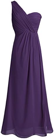 CYimejo Elegant Women Chiffon One-Shoulder Strapless Prom Gown Wedding Maxi Dark Purple XS