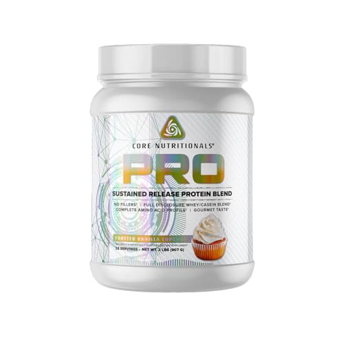 Core Nutritionals Pro Sustained Release Whey Protein Blend | with Digestive Enzymes | 25g Protein, 2g Carbs | No Fillers | 2 Pound (Frosted Vanilla Cupcake)