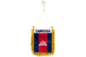 AZ FLAG - Cambodia Mini Banner - 6'' x 4'' - 100% Polyester Cambodian Small Pennant for Car - Double-Sided Flag with Suction 