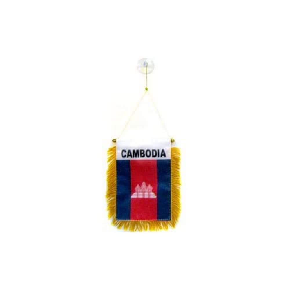 AZ FLAG - Cambodia Mini Banner - 6'' x 4'' - 100% Polyester Cambodian Small Pennant for Car - Double-sided Flag with Suction Cup Hanger