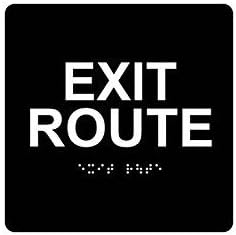 ADA Exit Route Sign with Braille Grade II, ADA Compliant,6"x6", 3M Double Sided Tape (Black)