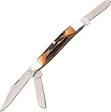 Bear & Son 547 Genuine India Stag Bone Three-Blade Large Stockman Slip Joint Knife, 3 7/8-Inch