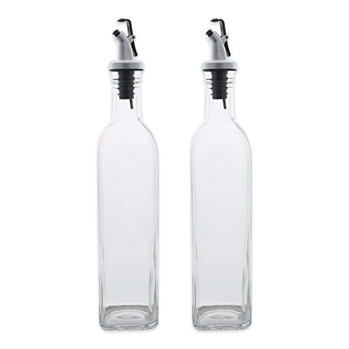 E-Living Set of 2 Oil & Vinegar Cruets with Cork Stoppers - Can be used for Liquids, Sauces, Oils and More, Dishwasher Safe and BPA Free