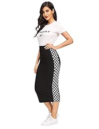 SheIn falda de media pantorrilla elegante con estampado de cuadrícula de cintura alta para dama