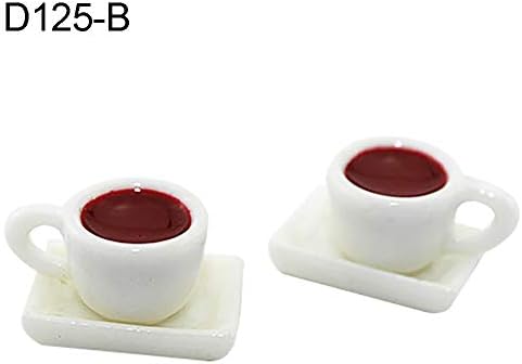 lyq Dollhouse Coffee Cup + Saucer, 1/12 Dollhouse Wooden Miniature Coffee Cup Saucer Simulation Model Kids Toy - D125-B