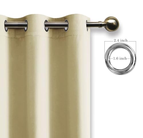 Hiasan Light Beige Grommet Blackout Curtains 2 Pack 90 x 90 Inch (WxH) Soft Sliding Curtains for Bedroom Living Room etc