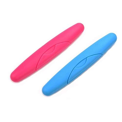 Cisixin 2 Pack Portable Travel Hiking Camping Toothbrush Case Packing Antibacterial Holder Case with Lid (Blue and Rose)
