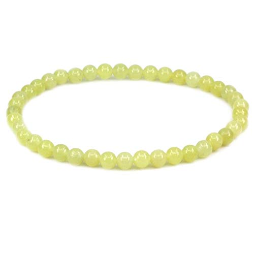 CHENYUE Natural Olive Jade 4mm Round Beads Stretch Bracelet 7" Unisex
