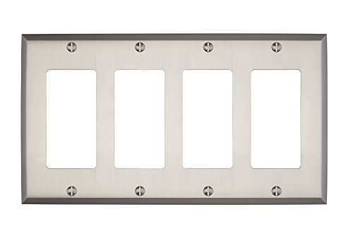 MAYKKE Graham Quad Rocker Light Switch Cover | Solid Brass 4 Gang Wall Plate | 5 Color Finishes to Choose From | Brushed Nickel, ALA1020403 - Thumbnail 2