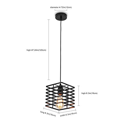 Black Pendant Light, Industrial Hanging Light Fixture Cage Pendant Lighting Edison Small Ceiling Light for Kitchen Island Living Room Bedroom