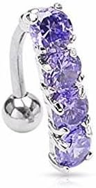 Tanzanite Purple Crystal 4 Gem Drop Navel Ring Top Drop Reverse Top Down 316L Surgical Steel Belly Button Belly Bar Navel Ring - Other colours available in our Pegasus Body Jewellery Amazon Shop