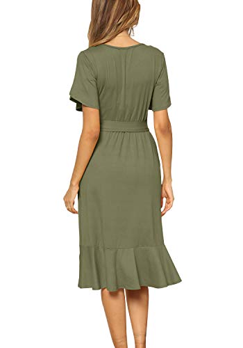 levaca women's plain casual flowy short sleeve midi dress with belt