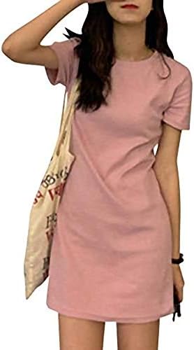 Smaids x Smile Women’s Mini Dress, Short Sleeve, T-Shirt, Long, Simple, Plain, Tight