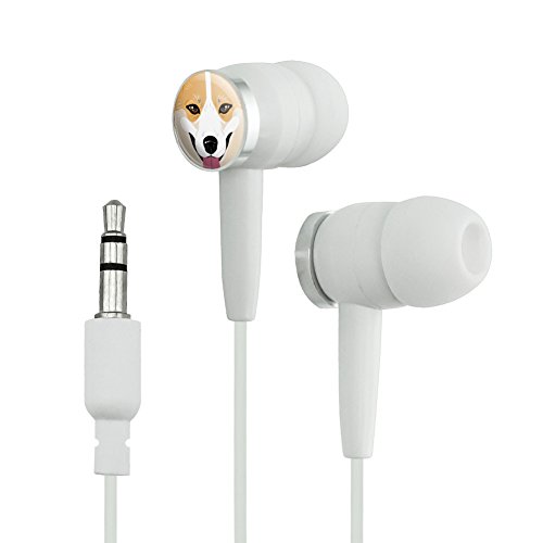 Pembroke Welsh Corgi Face Pet Dog Novelty In-Ear Earbud Headphones - White