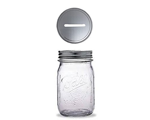1 Mason Jar with 1 Piece Slotted Lid Regular Mouth Pint 16 Oz Piggy Bank for All Ages (Clear)