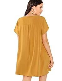 Milumia vestido corto de manga corta con bolsillo lateral, cuello redondo, liso