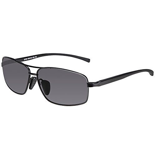 SUNGAIT Ultra Lightweight Rectangular Polarized Sunglasses 100% UV protection (Black Frame Gray Lens, 62) Metal Frame 2458 HKH