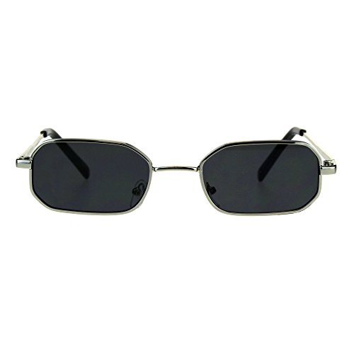 Mens Narrow Metal Rim Rectangular Hippie Pimp Sunglasses Silver Black
