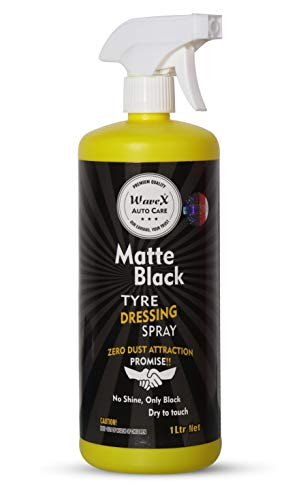Wavex Matte Black Tyre Dressing Spray Polish 1L | Matte Black Satin Look, Dry to Touch | Zero Dust Attraction Promise | Natural Biodegradable Plant Based Formulation