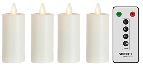sompex 4er Set Flame LED Teelicht XL 39010 Elfenbein mit Fernbedienung