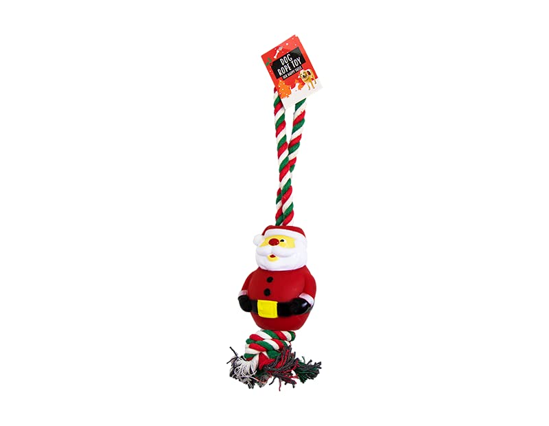 ACE CHRISTMAS SANTA SQUEAKY DOG ROPE TOY