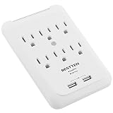 BESTTEN 6-Outlet Wall Mount Surge Protector with Dual USB Charging Ports (5V/2.4A), 15A/125V/1875W, ETL Certified, White