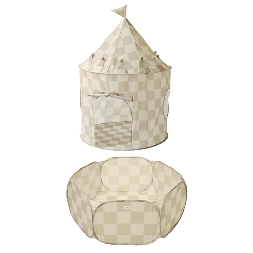 3 Sprouts Kids Play Tent & Ball Pit with Eco-Friendly Recycled Fabric - Checkerboard Beige