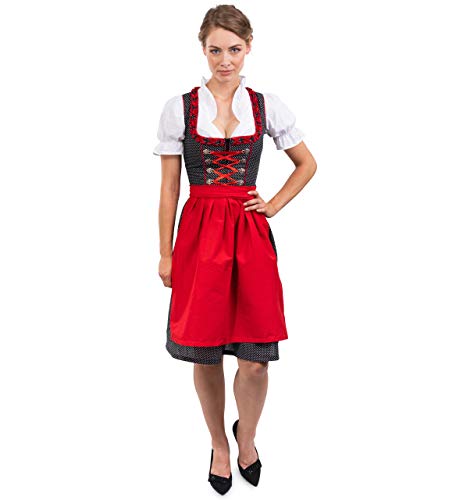 Bavarian Dirndl Dress 3pcs Set - Traditional & Modern Oktoberfest Dirndl Heidi (US:8 (EU:38)) Red/Blue