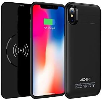 Aose iPhone X/XS Battery Case Wireless Charging,Portable Rechargeable Charger Case Extended Phone Battery Case for iPhone X/Xs Ultra Slim Power Juice Charging Case Pack(5.8 Inch)(Black-Magnetic)