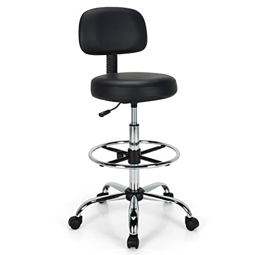 Giantex PU Leather Drafting Chair, Tall Office Chair with Retractable ...