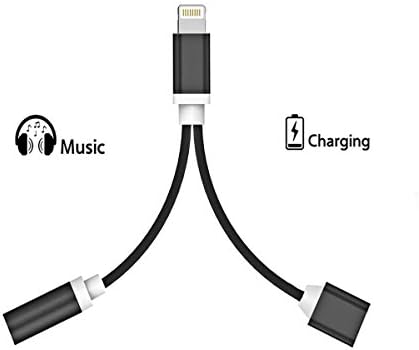 2 in 1 Lightning Adapter for iPhone 7,Fileer iPhone Splitter,2-Port Lightning Headphone Audio and Charger Adapter for iPhone 7/7 Plus/8/8Plus/10 and More (Black)