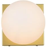 Living District Jaylin 1-Light Iron & Glass Bath Sconce in Brass/Frosted White