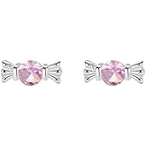 Mini Candy CZ Stud Earrings 925 Sterling Silver Pink Crystal Food Cartilage Tiny Small Studs Earring Cute Halloween Christmas Festival Jewelry Gifs for Women Daughter Hypoallergenic