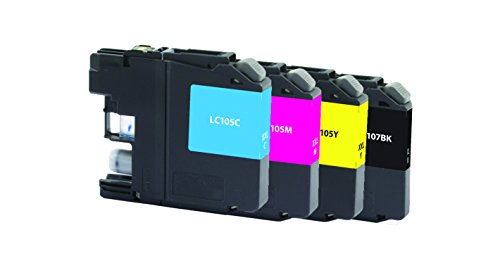 Dataproducts Remanufactured 4-Pack-Inkjet Cartridges for Brother LC107 Black, LC105 Cyan, Magenta, Yellow