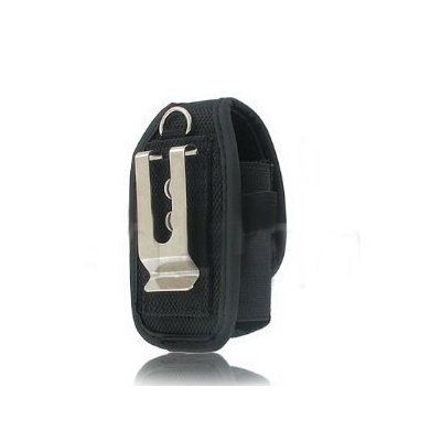 Universal Heavy Duty Rugged Nylon Canvas Protective Carrying Cell Phone Case Pouch (with Metal belt Clip) for Medium Sized Flip Phones - Black