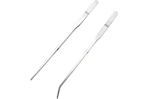 BOUCLEL Aquarium Tweezers Extra Long 10.6 inches (27cm), 2 Piece Aquarium Tweezers Stainless Steel Straight and Curved Tweezers Set for Foreground Fish Tank Plant Aquascape Tools, Feeding Tongs
